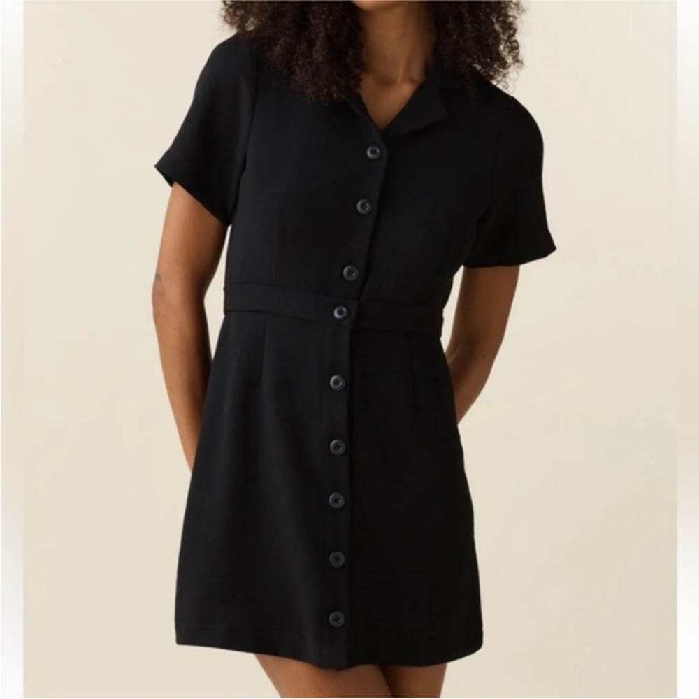 VETTA Navy Blue Mini Dress Notched Collar Casual